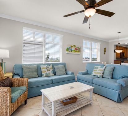 Our Gulf front living room is roomy and comfortable for the whole family!