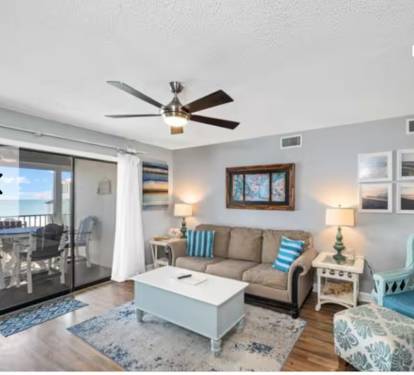 Living area. Couch has a queen size sleeper sofa. There is a memory foam mattress available for added comfort.