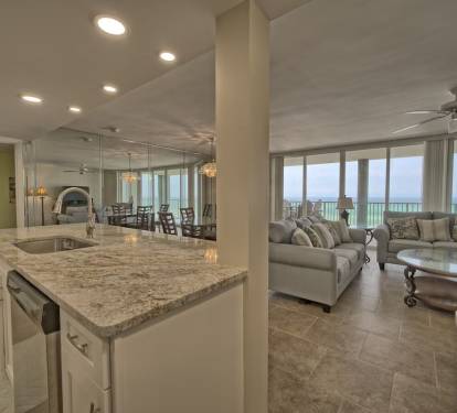 Recessed lighting in main living area with smooth elegant ceilings