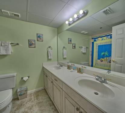Other master bath with double vanity and large step in shower tub. New floor