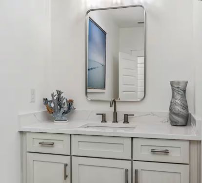 1st Floor Hall Full Bath Pic 1: quartz vanity and frameless glass shower