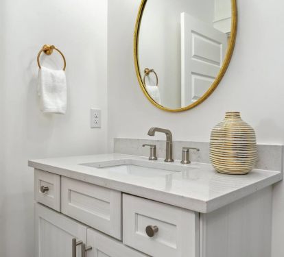 Bedroom 2 Bath Pic 1: Private bath with frameless glass shower and quartz vanity