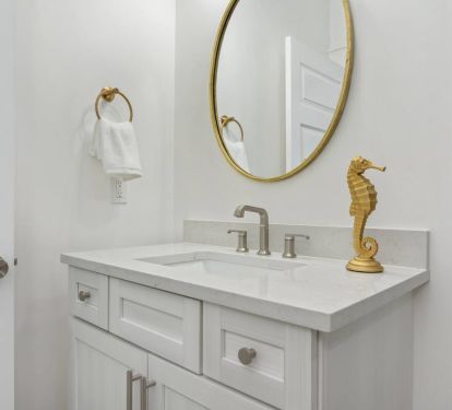 Bedroom 1 Bath Pic 1: Private bath with frameless glass shower and quartz vanity