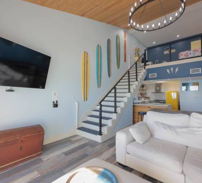 Step into a bold, designer living room where vibrant color meets luxury.