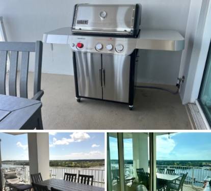 Balcony with seating and New Weber grill 1-24