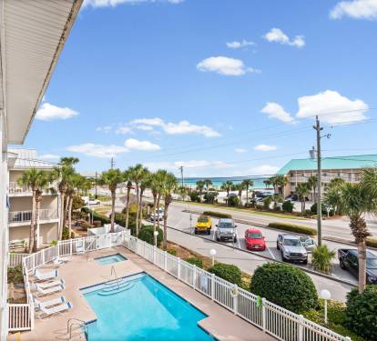 View of pool from balcony