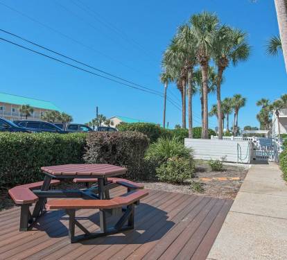 Outdoor dining and grill area