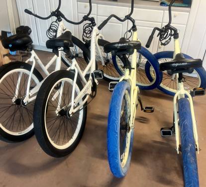 Cruiser bikes neatly stored and ready for easy rides and laid-back exploring