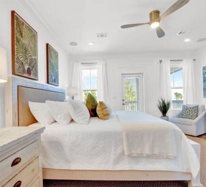 Queen bedroom with ensuite bathroom on the main level