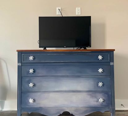 Sweet blue dresser in top level King suite