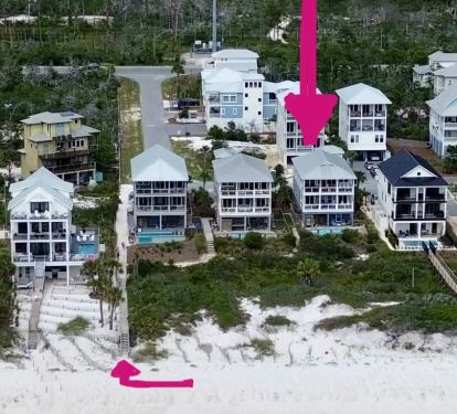 Aerial view showing beach access and semi-private boardwalk