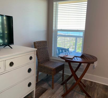 Use the small table provide (in closet) to create an office with a view!