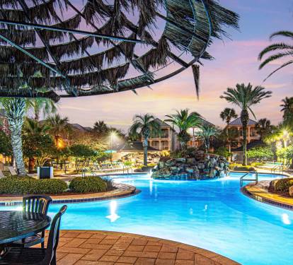 The pool glows at golden hour — vacation mode: activated