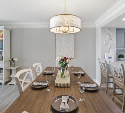 Large dining table with seating for all