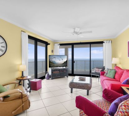 Grand living room with huge glass windows