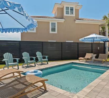 Enjoy  fully fenced, private backyard with private pool