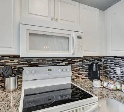 Fully equipped modern kitchen with granite counters stylish cooking appliances
