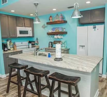 Kitchen island is perfect for quick grab and go meals