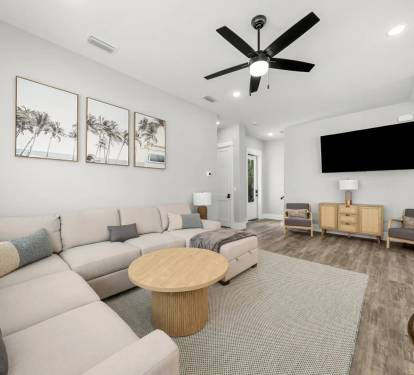 Grand living room with cozy couch