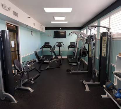 Modern gym. We also have tennis courts and pickle ball
