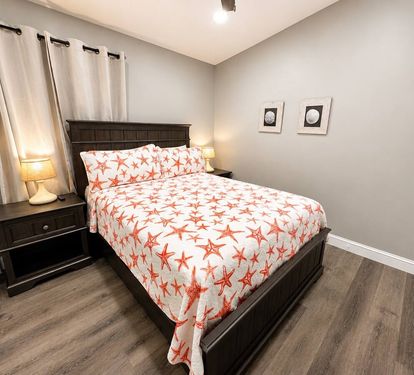 First bedroom is a queen bed and a Roku TV