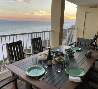 The Polywood dinner table on the balcony seats 6 and has room for a multi-course meal while enjoying a beautiful view of The Gulf of Mexico.