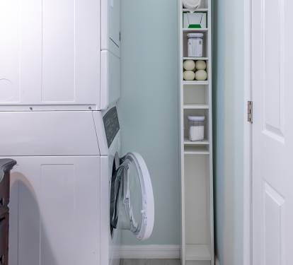 The stacked Speed Queen washer and dryer make it easy to keep up with laundry during your stay. Detergent, dryer sheets, and wool dryer balls are provided, so you can pack light and stay comfortable.