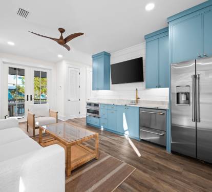 Guest House kitchenette + seating, included Queen sleeper sofa