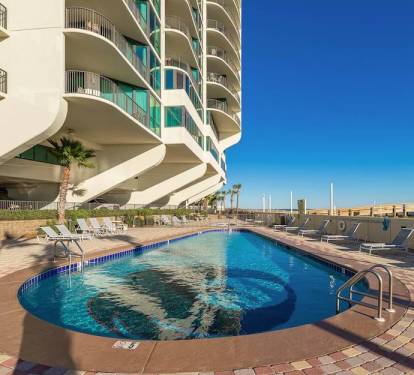 Outdoor pool right by the beach