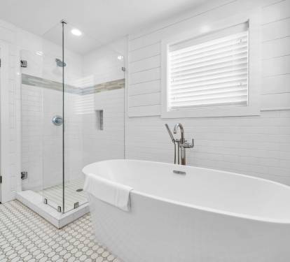 Relax in the free-standing soaking tub or spacious shower.