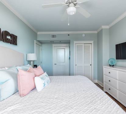 1st suite offers plenty of storage with extra blanket, pillows and ironing board