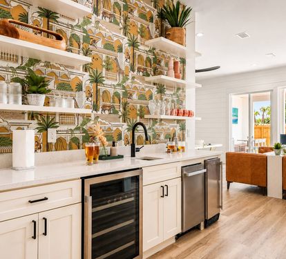 Entertainment Lounge Wet Bar with Beverage Fridge
