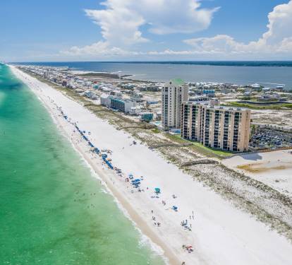 A beautiful aerial view of Navarre Towers and Gulf of Mexico