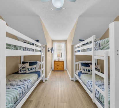 West upstairs bunkroom. Two sets of twin over twin bunkbeds