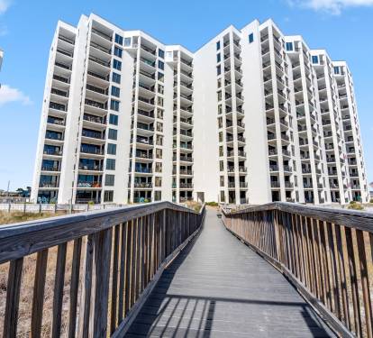 view of Navarre Towers condo from beach