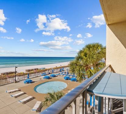 Stunning balcony views of the pool and the Gulf