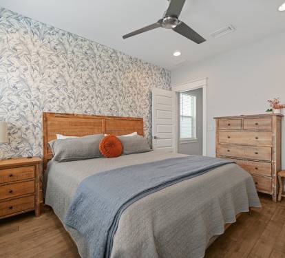 King Suite with stylish décor and private ensuite bathroom.