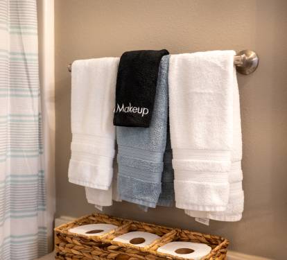 Makeup washcloth and towels provided