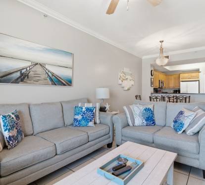 Enjoy the peaceful blues of our Gulf front living room! 