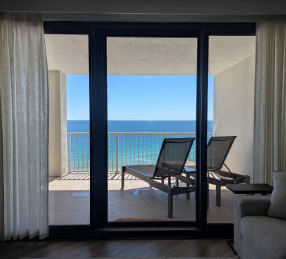 Great views!  This is from the Living Room.  Please note the brand new sliding glass doors!