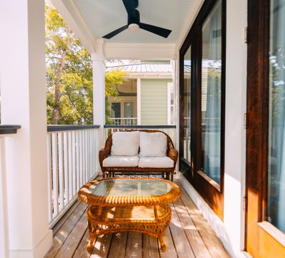 One of the 2nd floor balconies, overlooking the green space and deck.