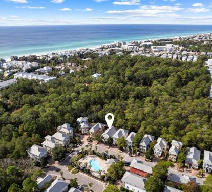 Sunnyside is right off 30A, 1/2 mile from the beach, a short 3 minute bike ride.