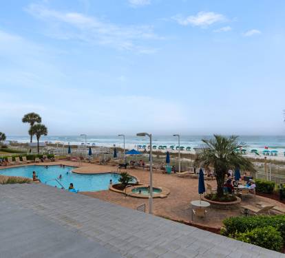 Resort pool and beachfront views