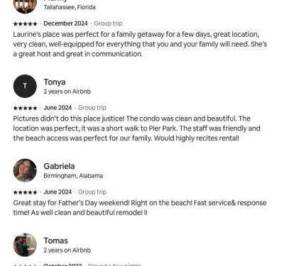 Consistent 5 Star Reviews from Guests