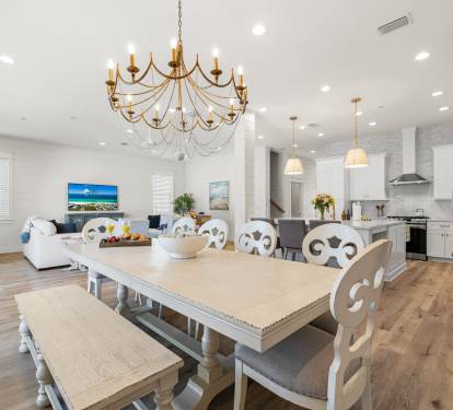 Dining room overlooks the kitchen and living room