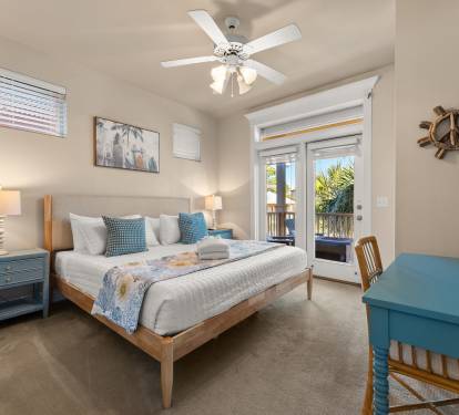 King Bedroom with Private Deck Access and Desk