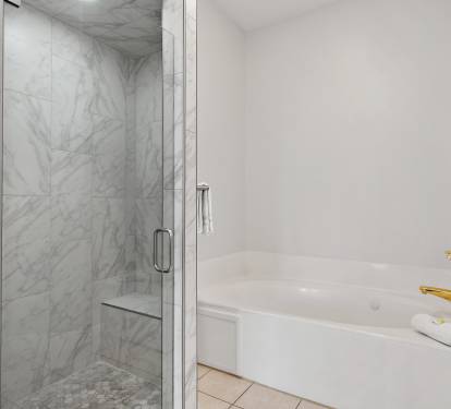 Walk-in shower, jacuzzi tub