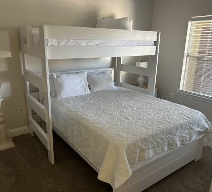 Bedroom with Queen bed, twin bunk over, attached bathroom