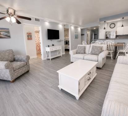 Spacious living room with sleeper sofa.  