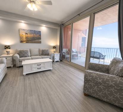 Spacious living room with sleeper sofa.  